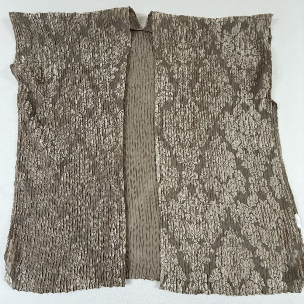 Chicos Burnout Velvet Covering Ruana Kimono One Size Floral Illusion Taupe NEW - Picture 3 of 8